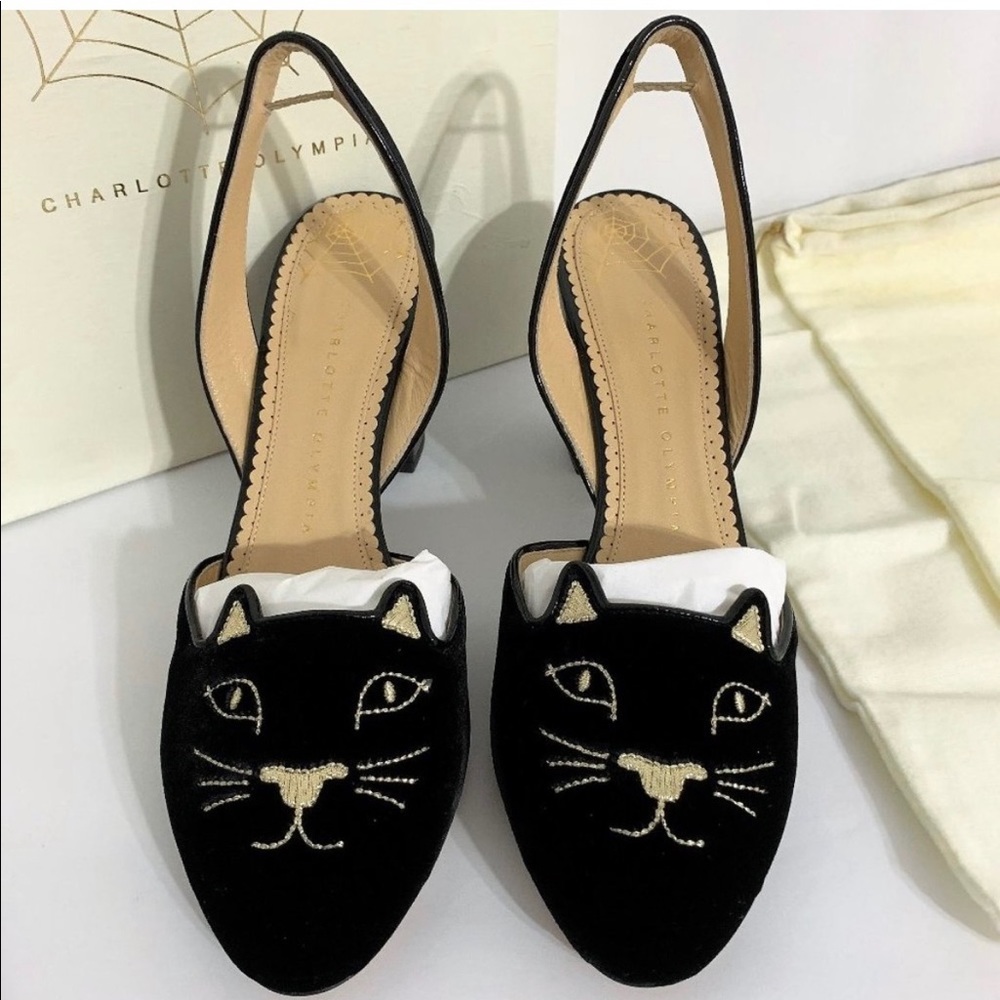 BNIB Charlotte Olympia Velvet Cat slingback heel
